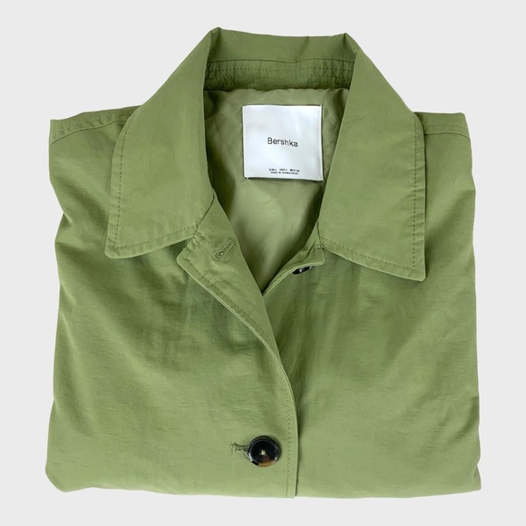 Bershka Cotton Trench Coat in Khaki Green - Picture 3 of 12